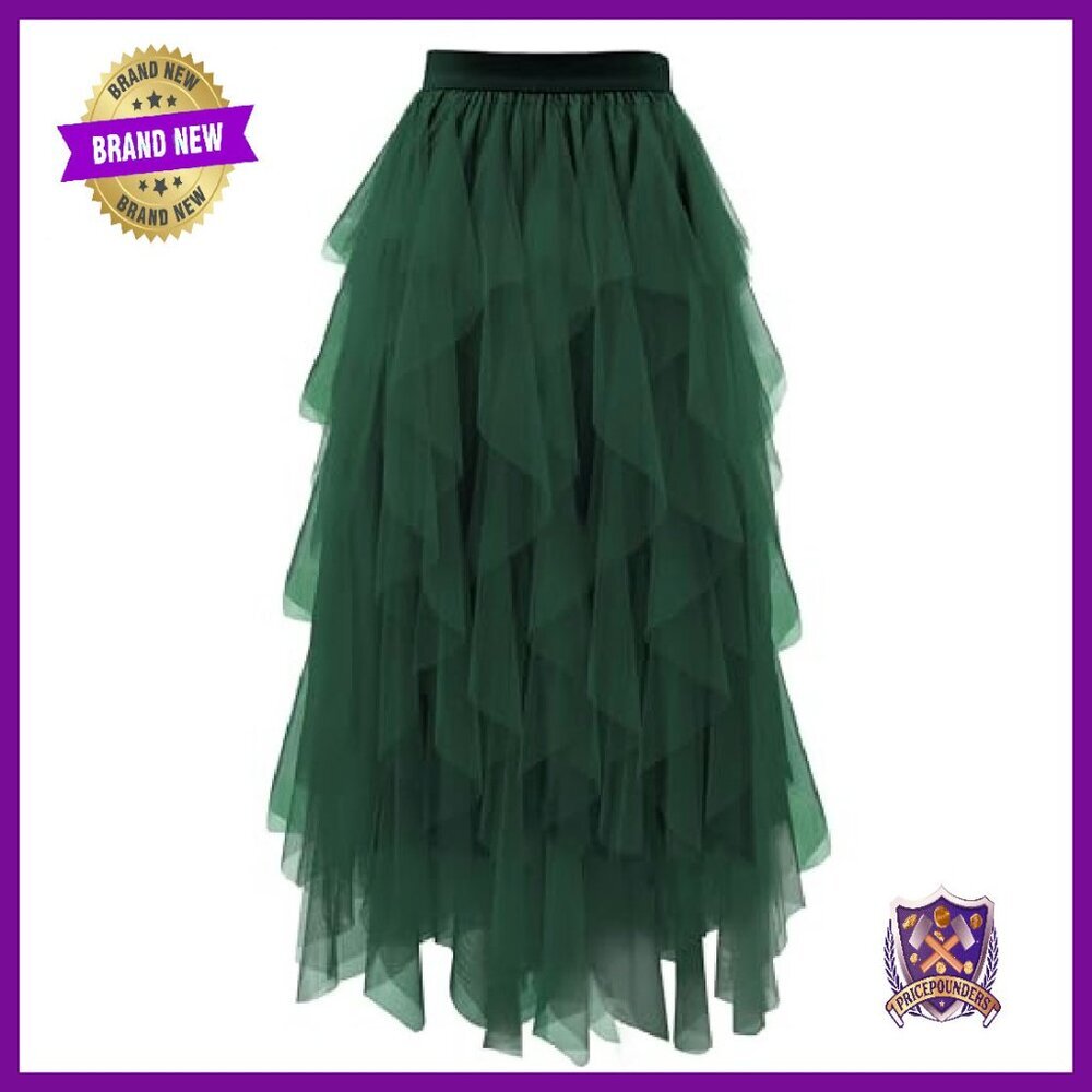 Women's Tulle A-Line Skirt Midi Length Elastic Waist Fairy Tiered - Picture 2 of 8